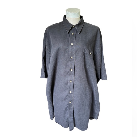 Stafford Linen Blend Relaxed Fit Black Button Up Short Sleeve Shirt XLT - Picture 3 of 10